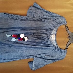 Wide neck denim dress
